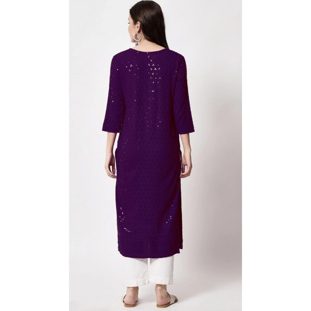 Generic Women's Embroidery With Sequence Kurti (Purple) - Noble Nook