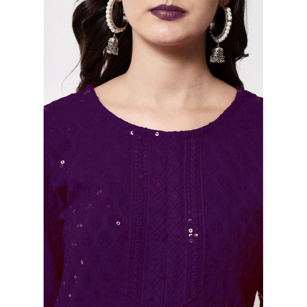 Generic Women's Embroidery With Sequence Kurti (Purple) - Noble Nook