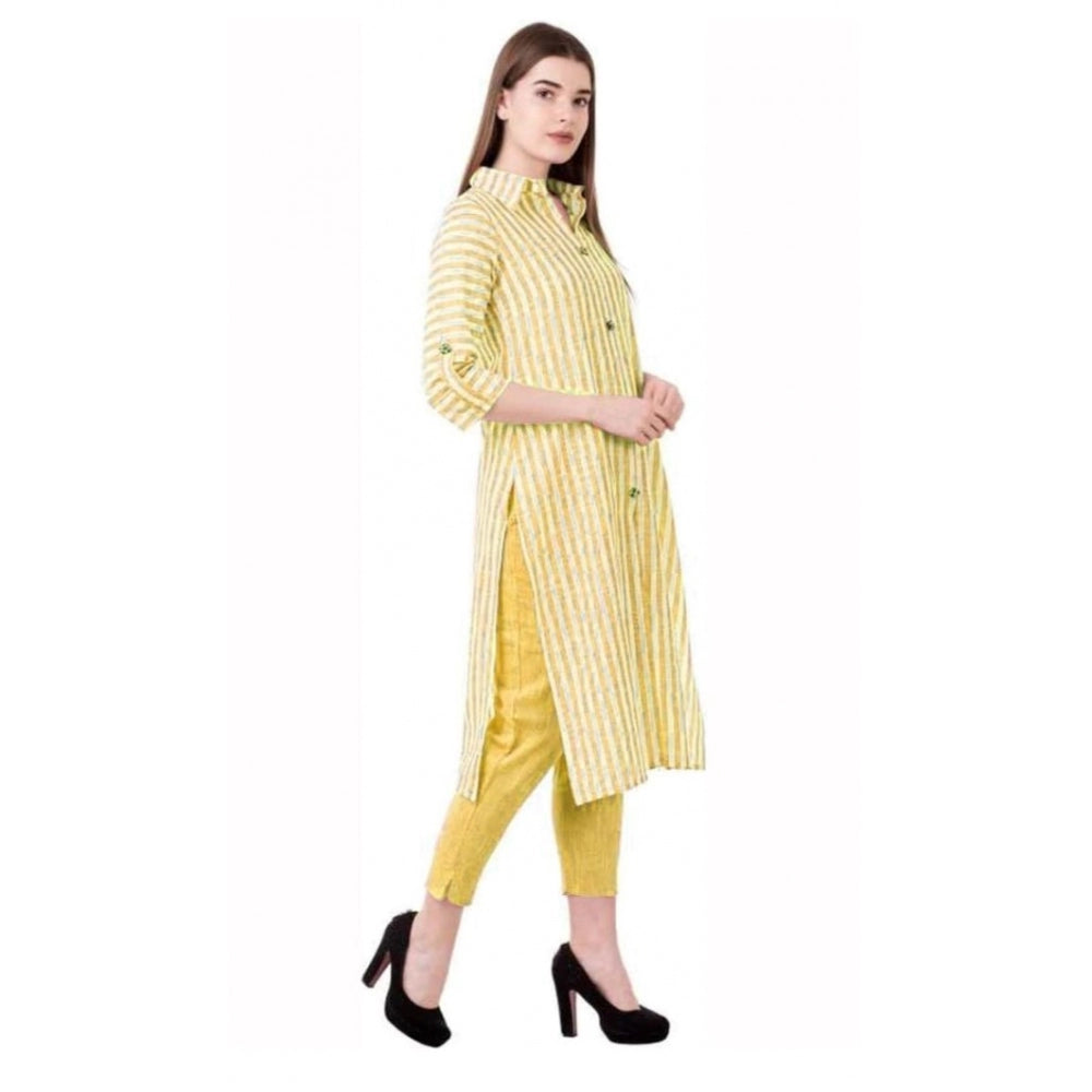 Generic Women's Printed Kurti With Bottom Set (Yellow) - Noble Nook