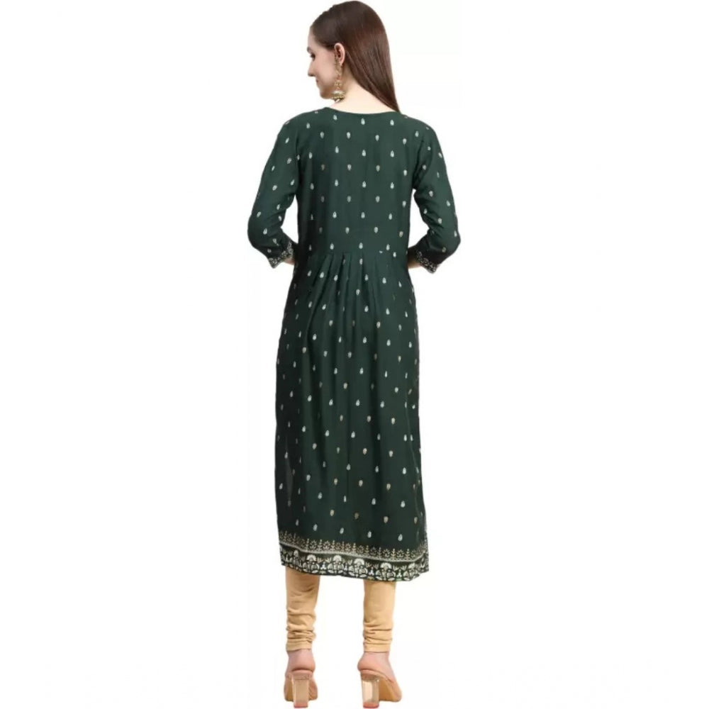 Generic Women's Printed Embroidery Kurti (Green) - Noble Nook