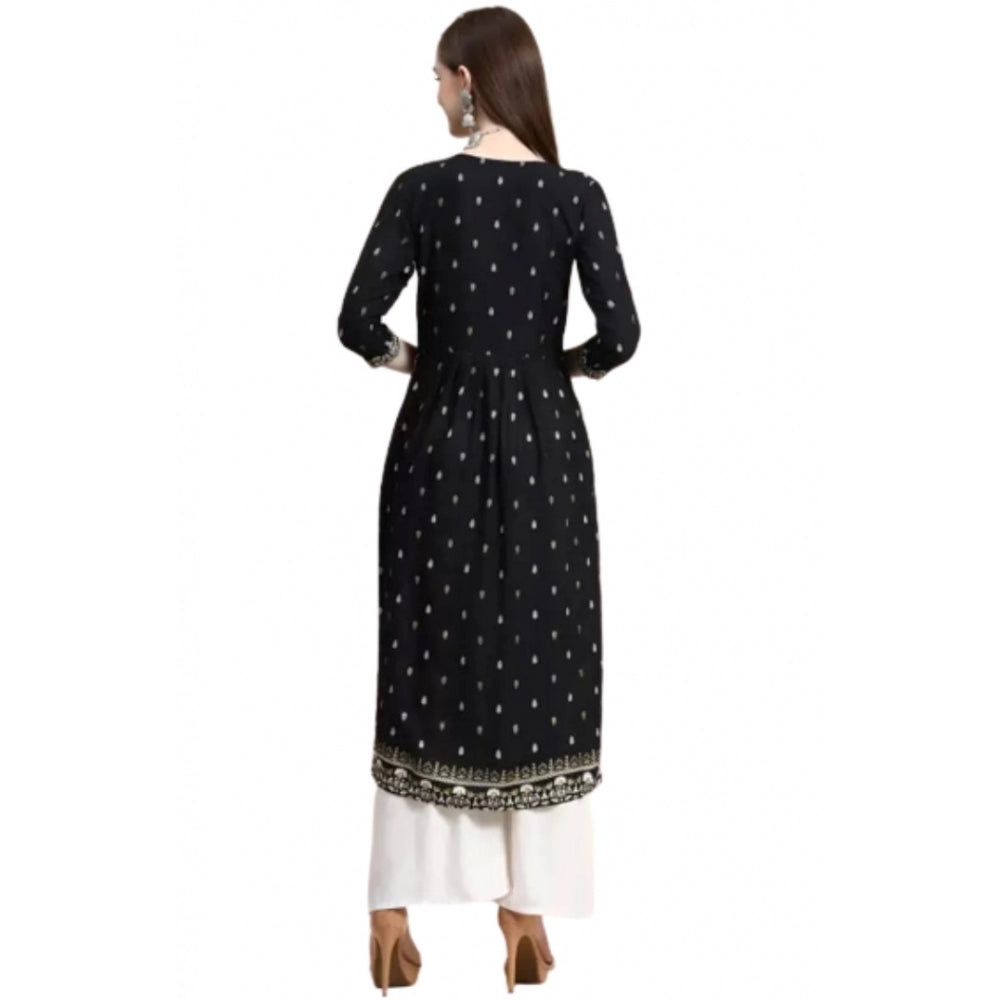 Generic Women's Printed Embroidery Kurti (Black) - Noble Nook