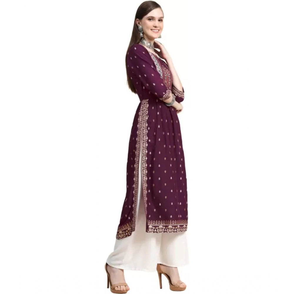 Generic Women's Printed Embroidery Kurti (Purple) - Noble Nook