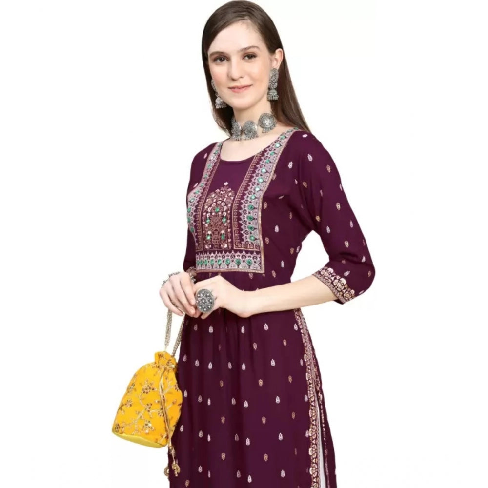 Generic Women's Printed Embroidery Kurti (Purple) - Noble Nook