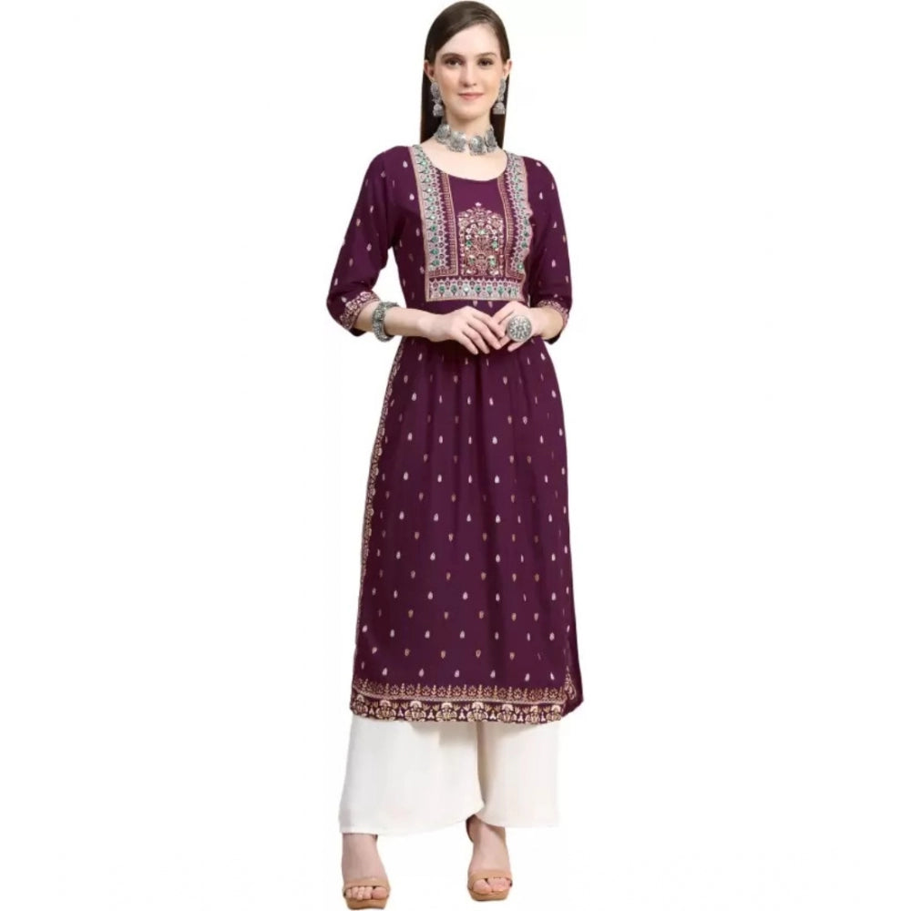 Generic Women's Printed Embroidery Kurti (Purple) - Noble Nook