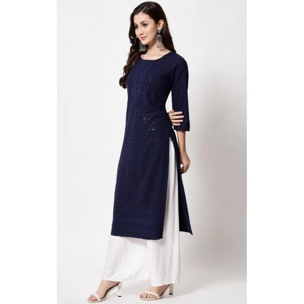 Generic Women's Embroidery With Sequence Kurti (Navy Blue) - Noble Nook