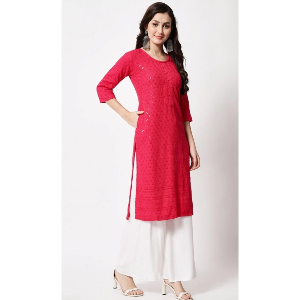 Generic Women's Embroidery With Sequence Kurti (Dark Pink) - Noble Nook