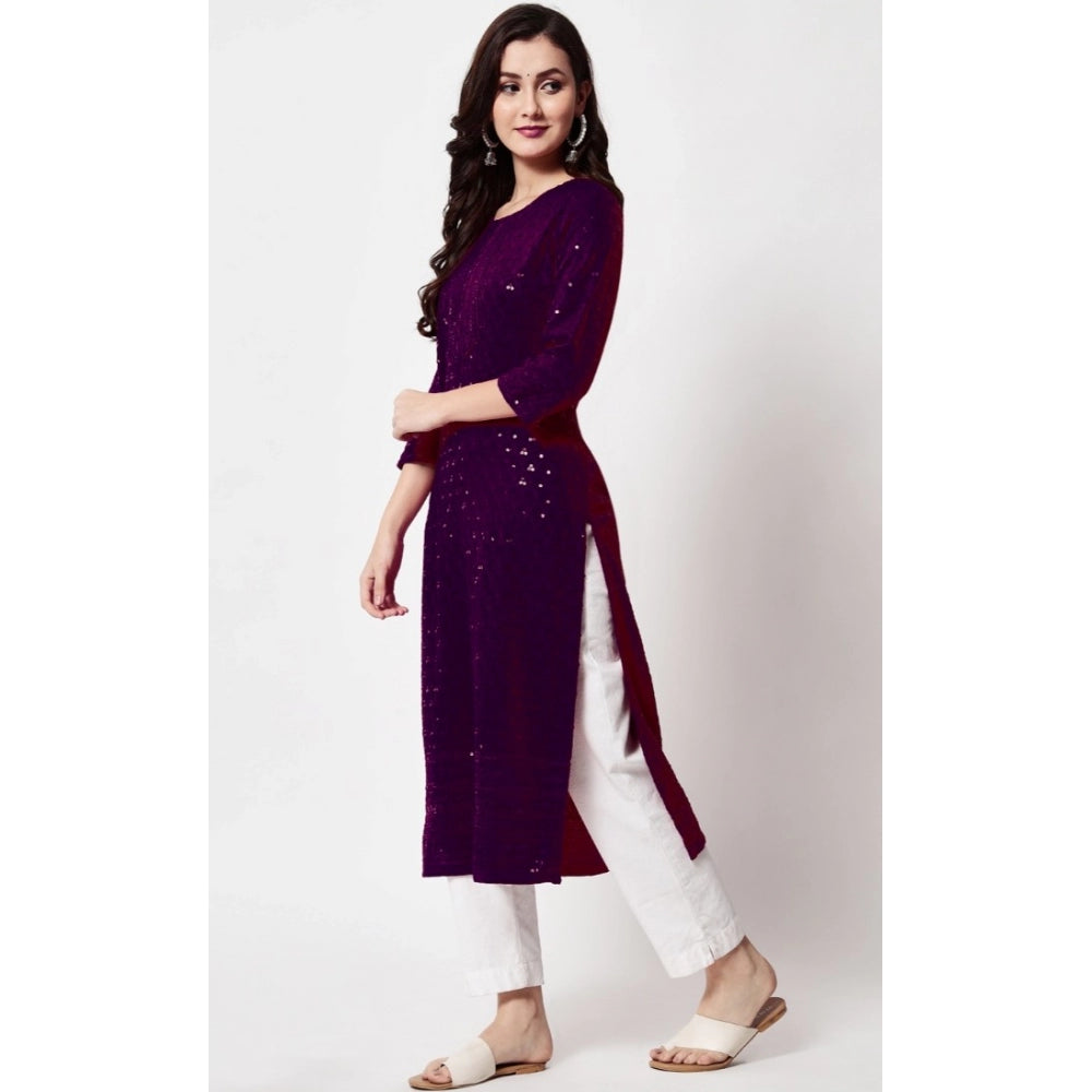 Generic Women's Embroidery With Sequence Kurti (Purple) - Noble Nook