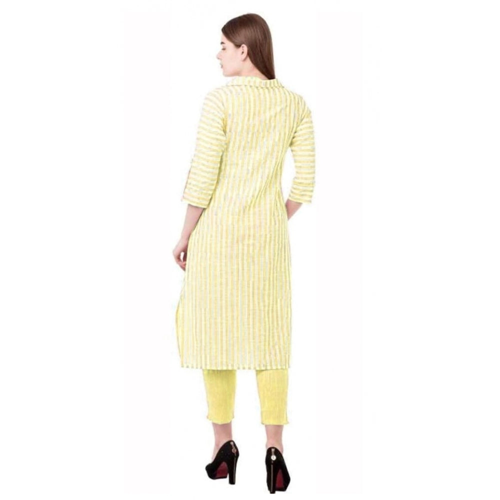 Generic Women's Printed Kurti With Bottom Set (Yellow) - Noble Nook