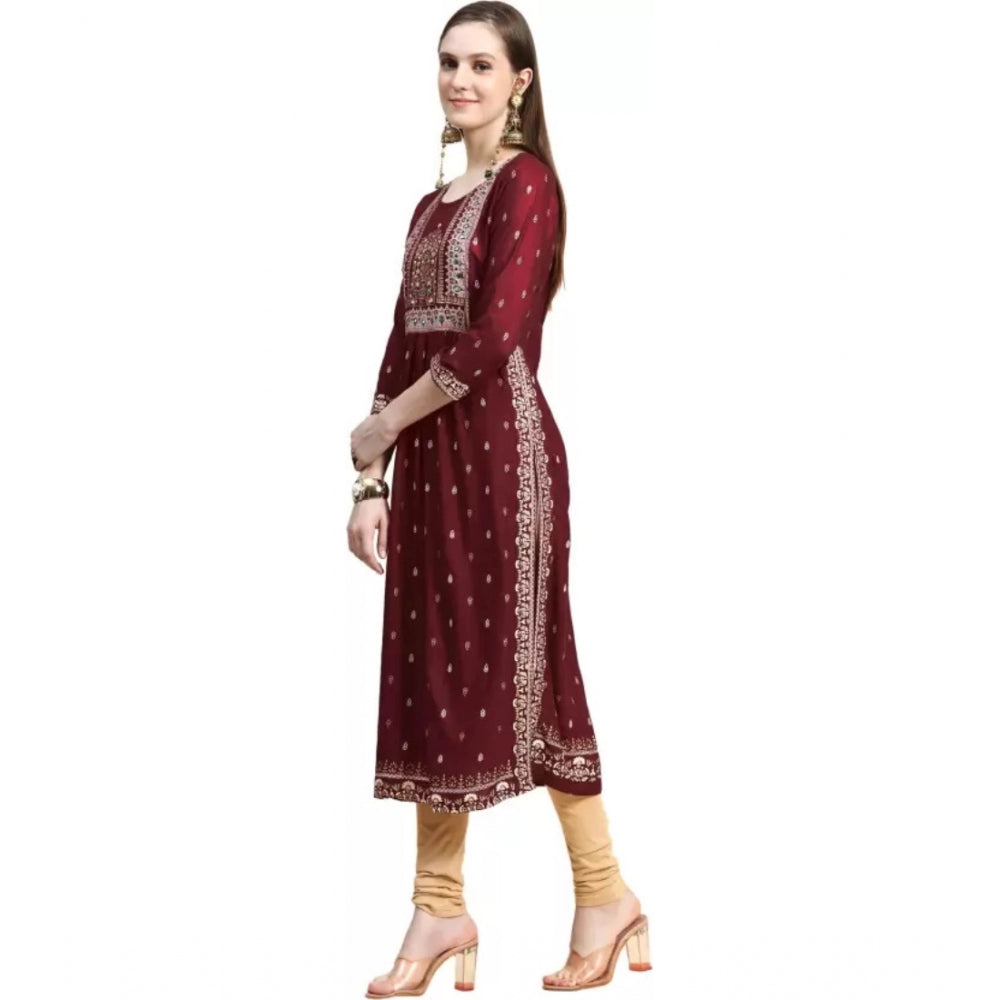 Generic Women's Printed Embroidery Kurti (Maroon) - Noble Nook