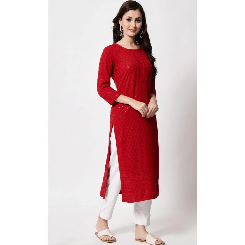 Generic Women's Embroidery With Sequence Kurti (Maroon) - Noble Nook