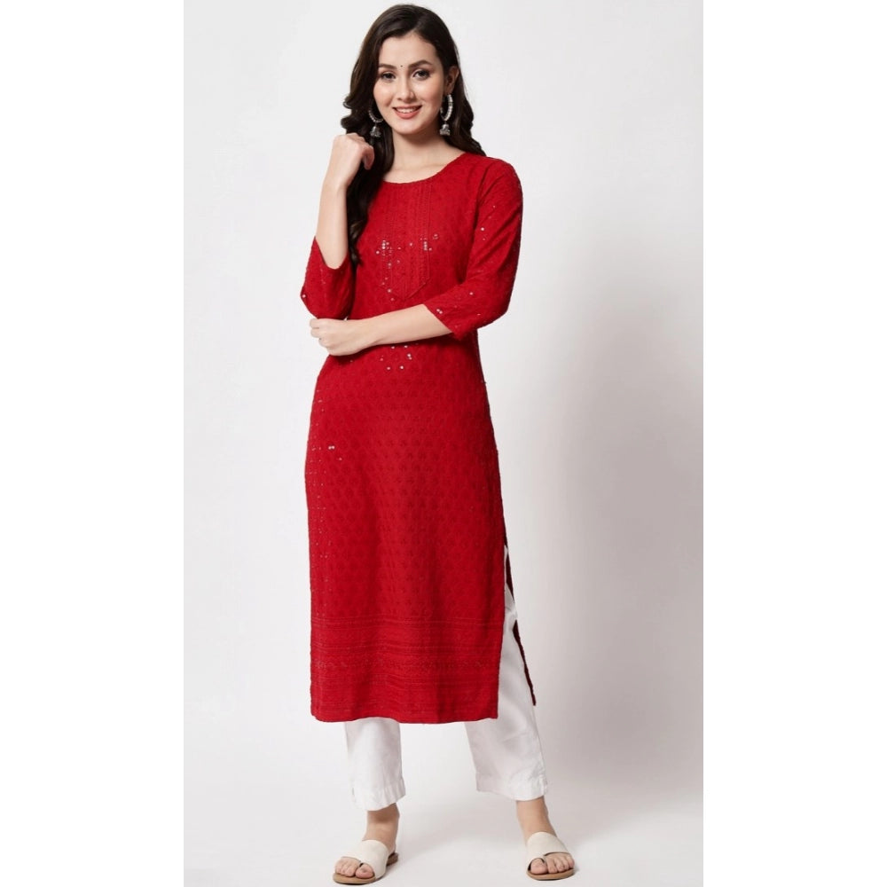 Generic Women's Embroidery With Sequence Kurti (Maroon) - Noble Nook