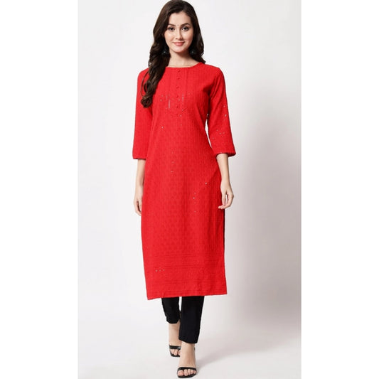 Generic Women's Embroidery With Sequence Kurti (Red) - Noble Nook