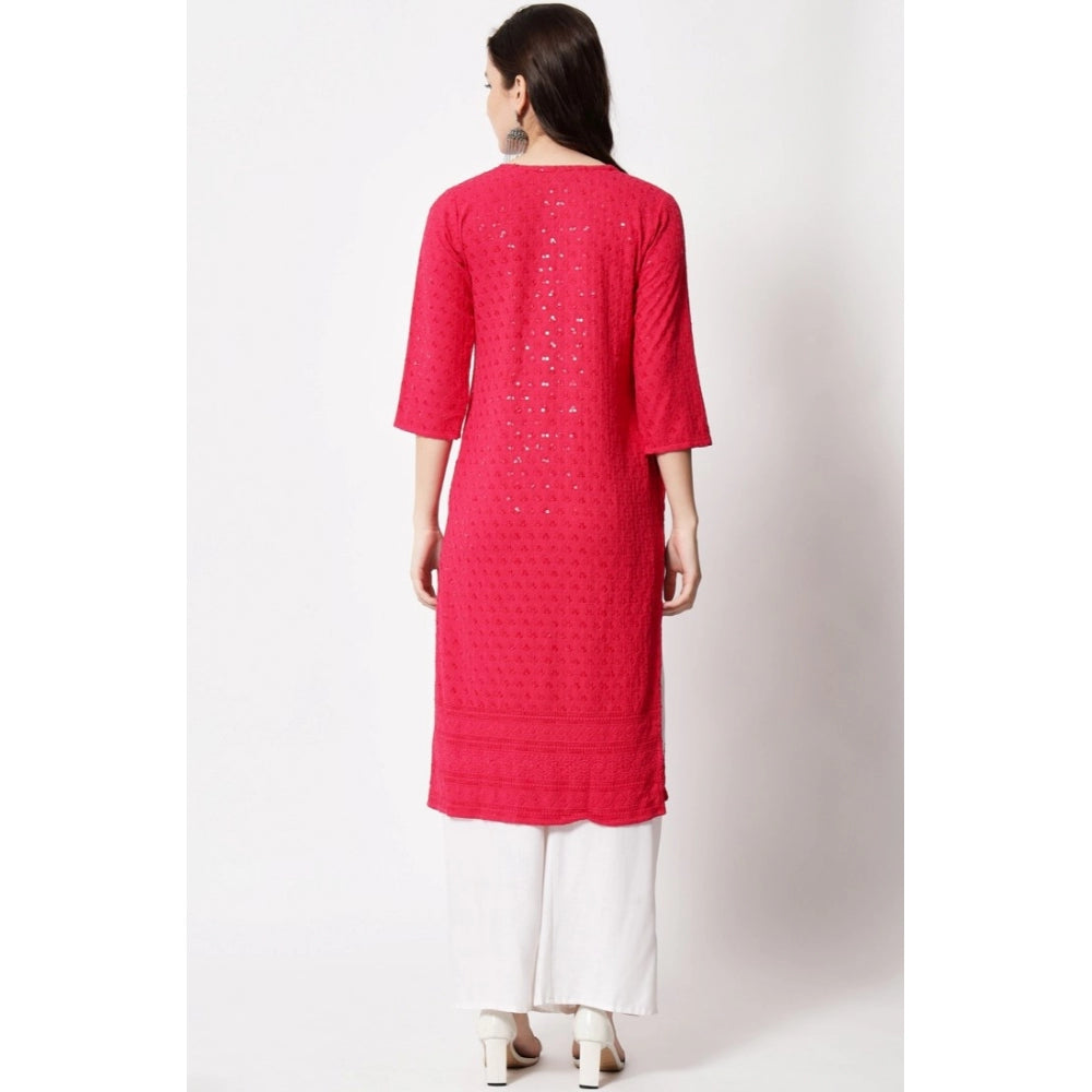 Generic Women's Embroidery With Sequence Kurti (Dark Pink) - Noble Nook