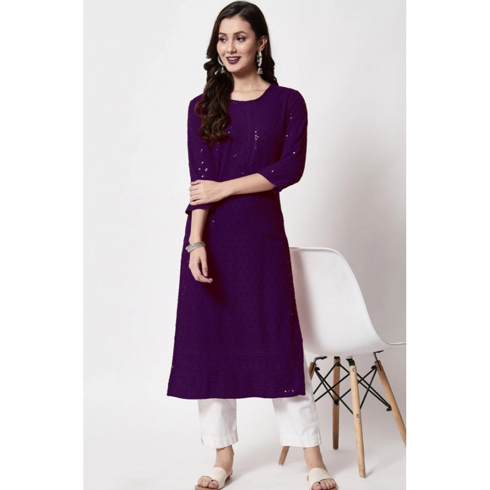 Generic Women's Embroidery With Sequence Kurti (Purple) - Noble Nook