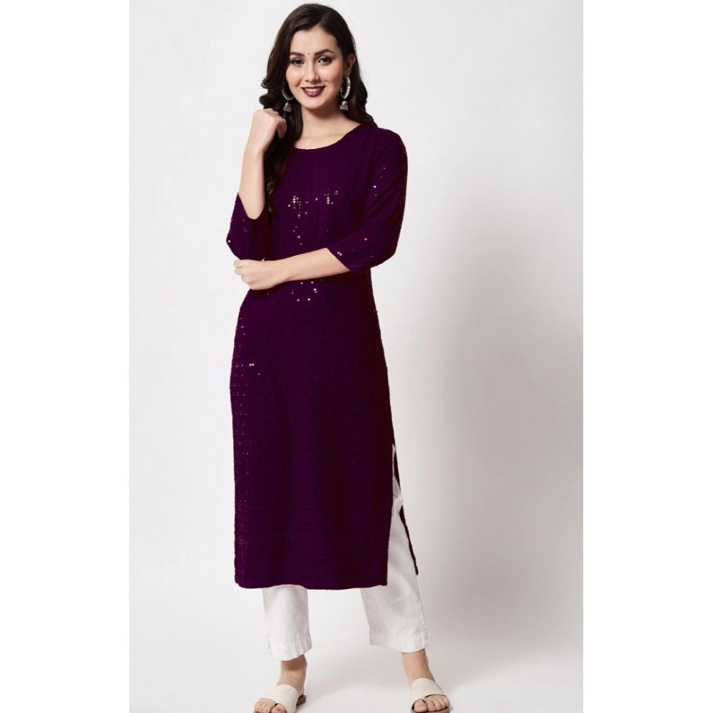 Generic Women's Embroidery With Sequence Kurti (Purple) - Noble Nook