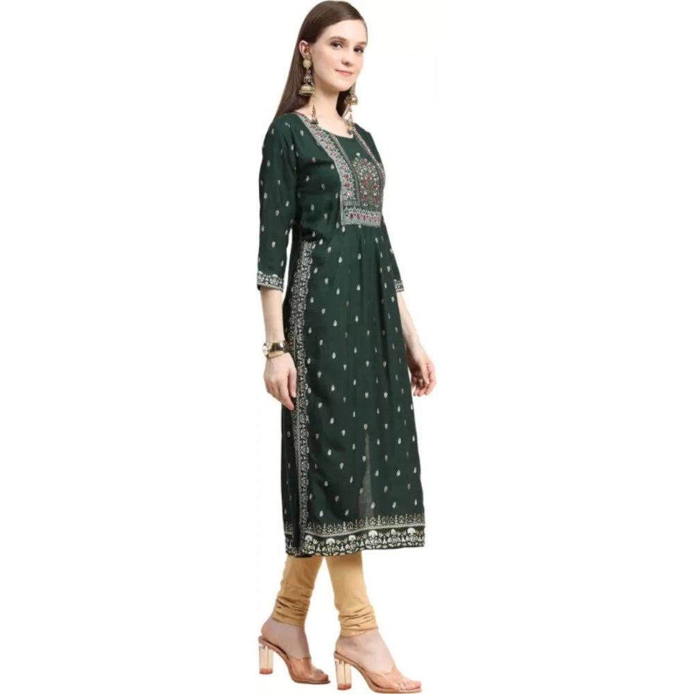 Generic Women's Printed Embroidery Kurti (Green) - Noble Nook