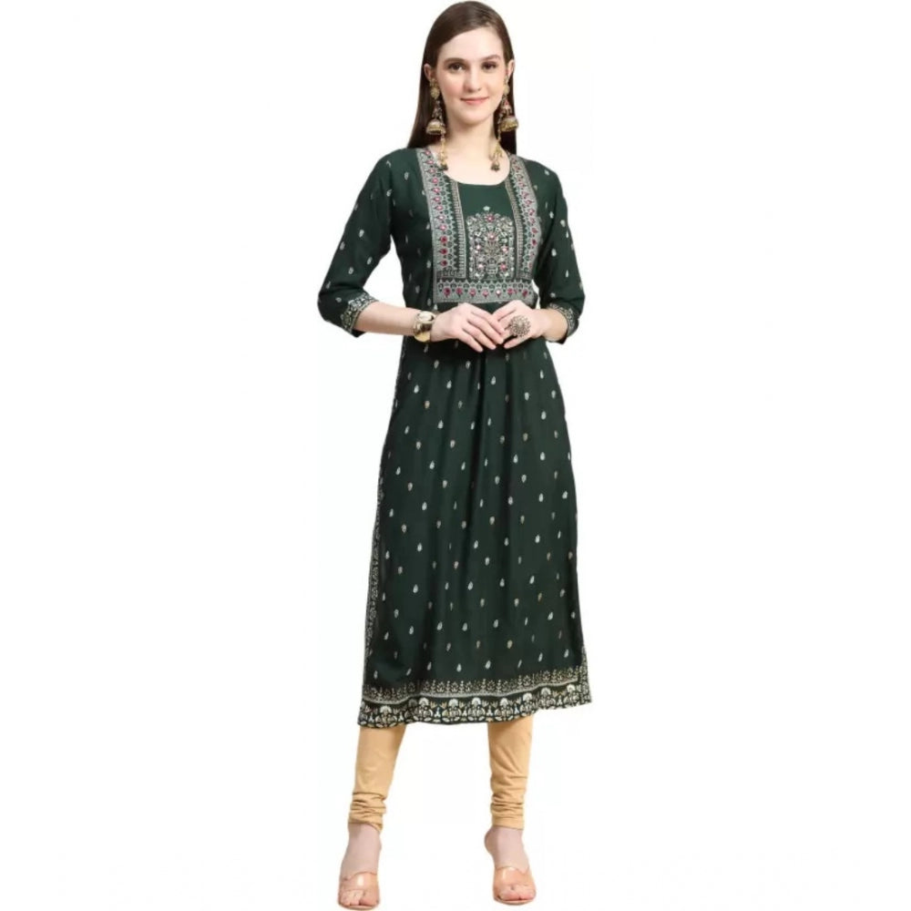 Generic Women's Printed Embroidery Kurti (Green) - Noble Nook