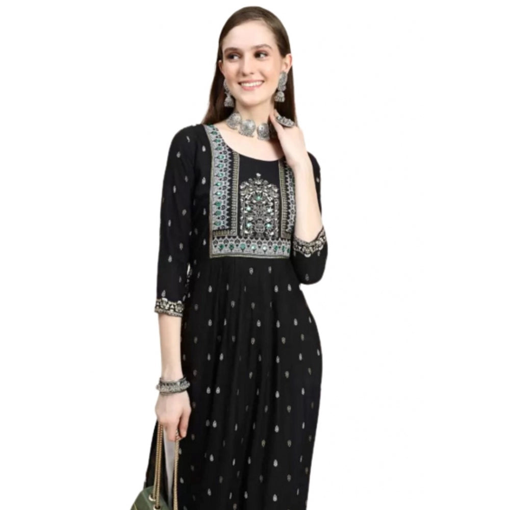 Generic Women's Printed Embroidery Kurti (Black) - Noble Nook