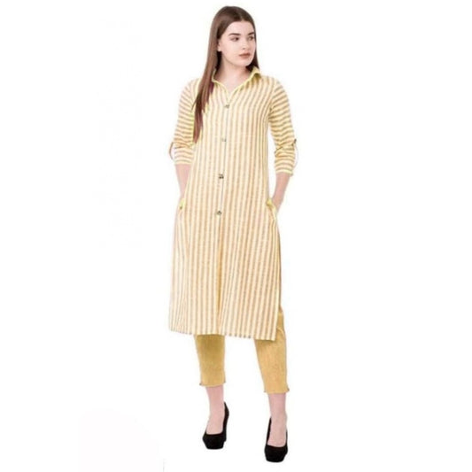 Generic Women's Printed Kurti With Bottom Set (Yellow) - Noble Nook