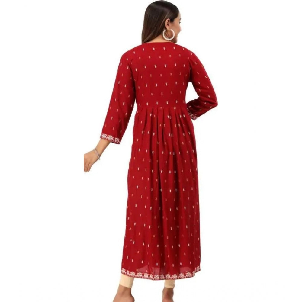 Generic Women's Printed Embroidery Kurti (Red) - Noble Nook