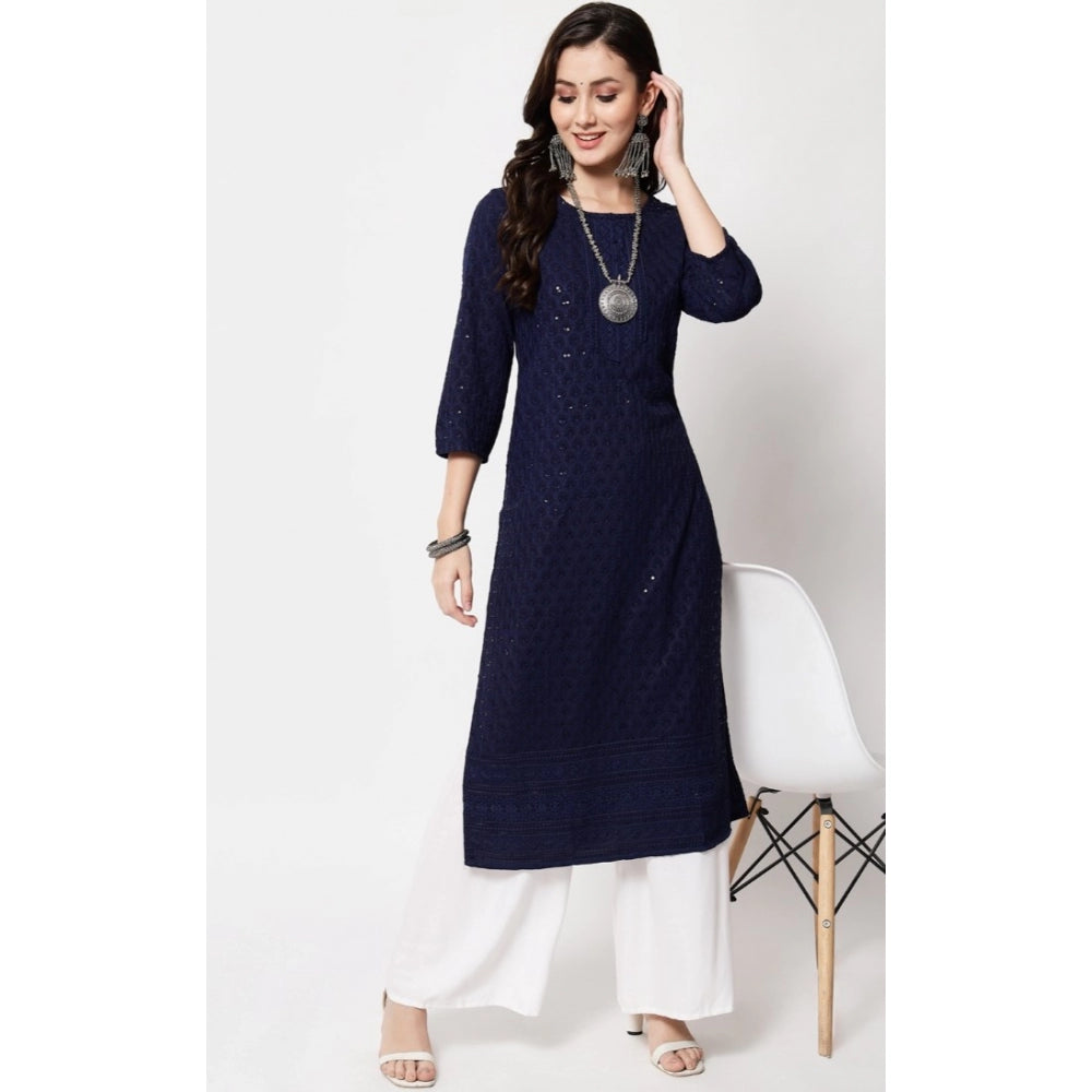 Generic Women's Embroidery With Sequence Kurti (Navy Blue) - Noble Nook