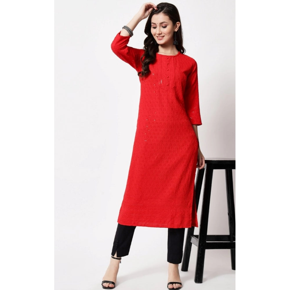 Generic Women's Embroidery With Sequence Kurti (Red) - Noble Nook