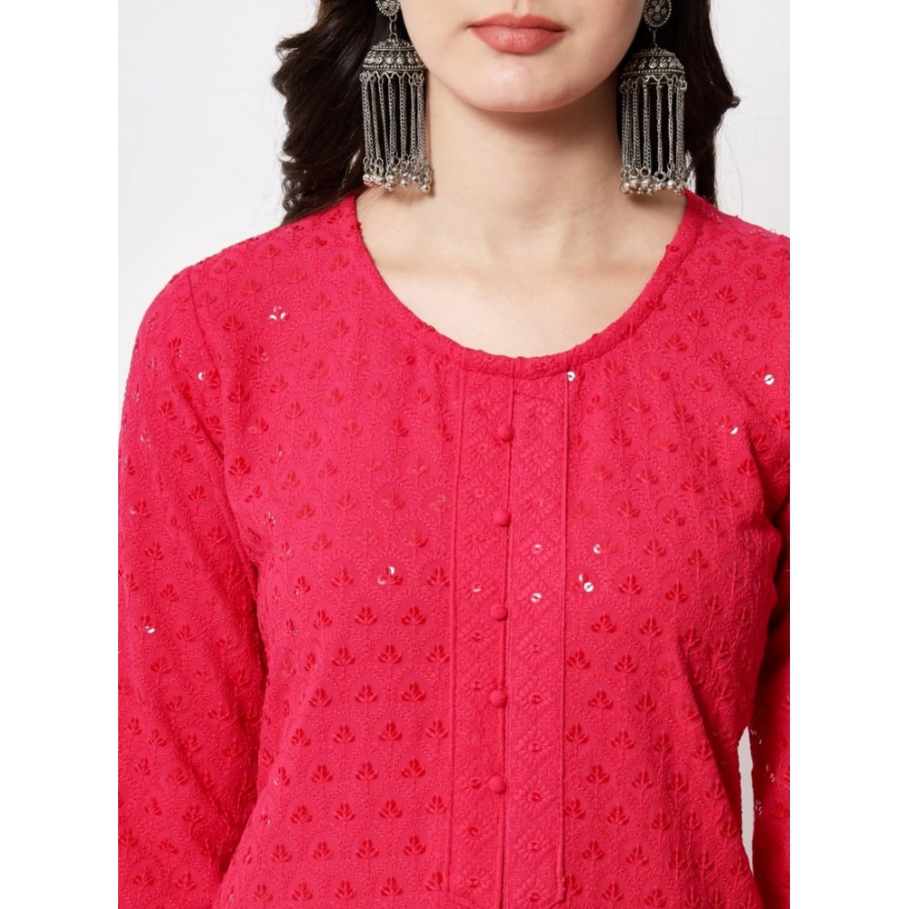 Generic Women's Embroidery With Sequence Kurti (Dark Pink) - Noble Nook