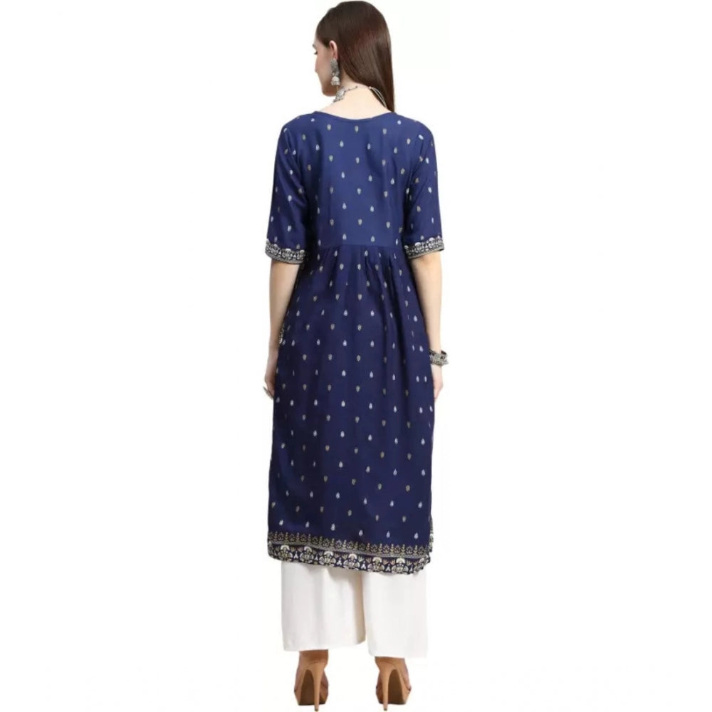 Generic Women's Printed Embroidery Kurti (Navy Blue) - Noble Nook