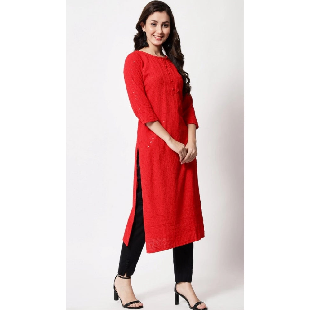 Generic Women's Embroidery With Sequence Kurti (Red) - Noble Nook