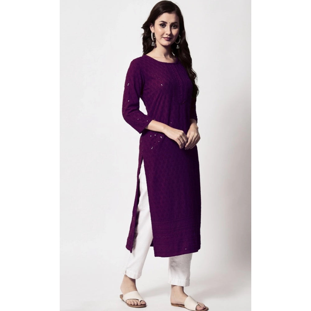 Generic Women's Embroidery With Sequence Kurti (Purple) - Noble Nook