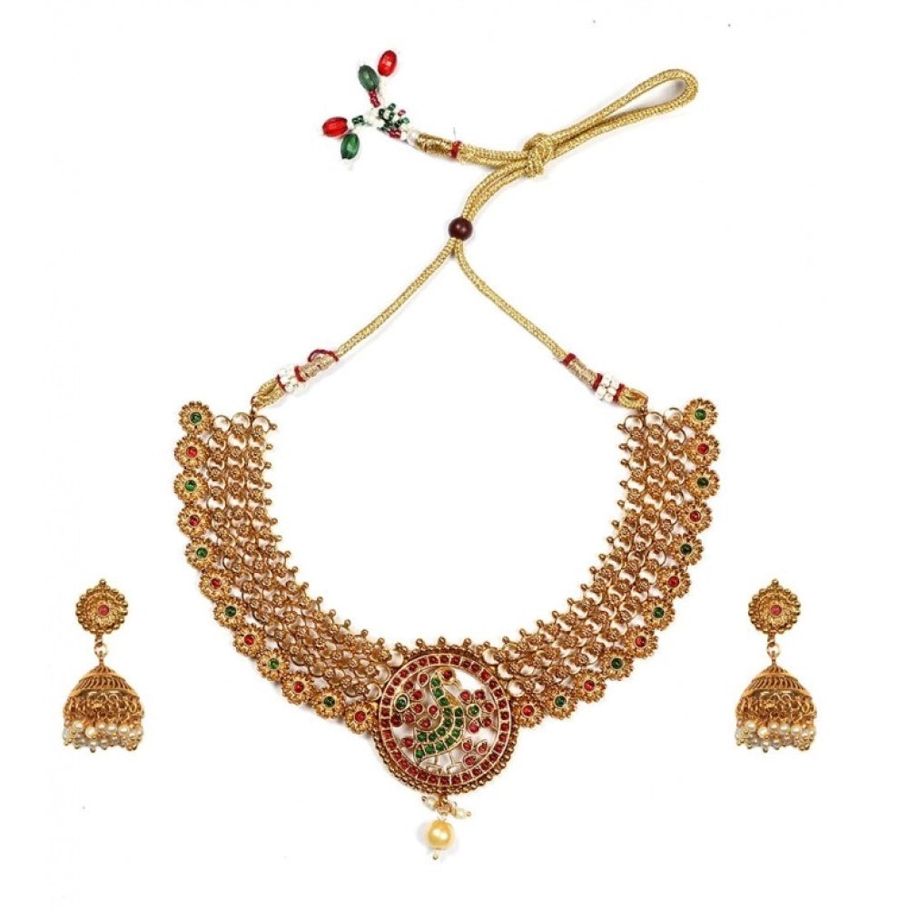 Generic Women's Gold Plated Necklace and Earrings Set with Meenakari Work (Multi Color, Free Size) - Noble Nook