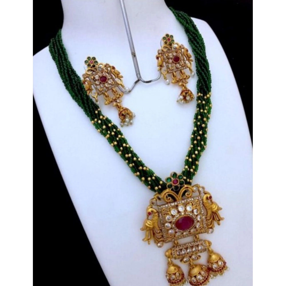 Generic Women's Elite Moti Mala Ad Pendal Jewellery Set (Green, Free Size) - Noble Nook