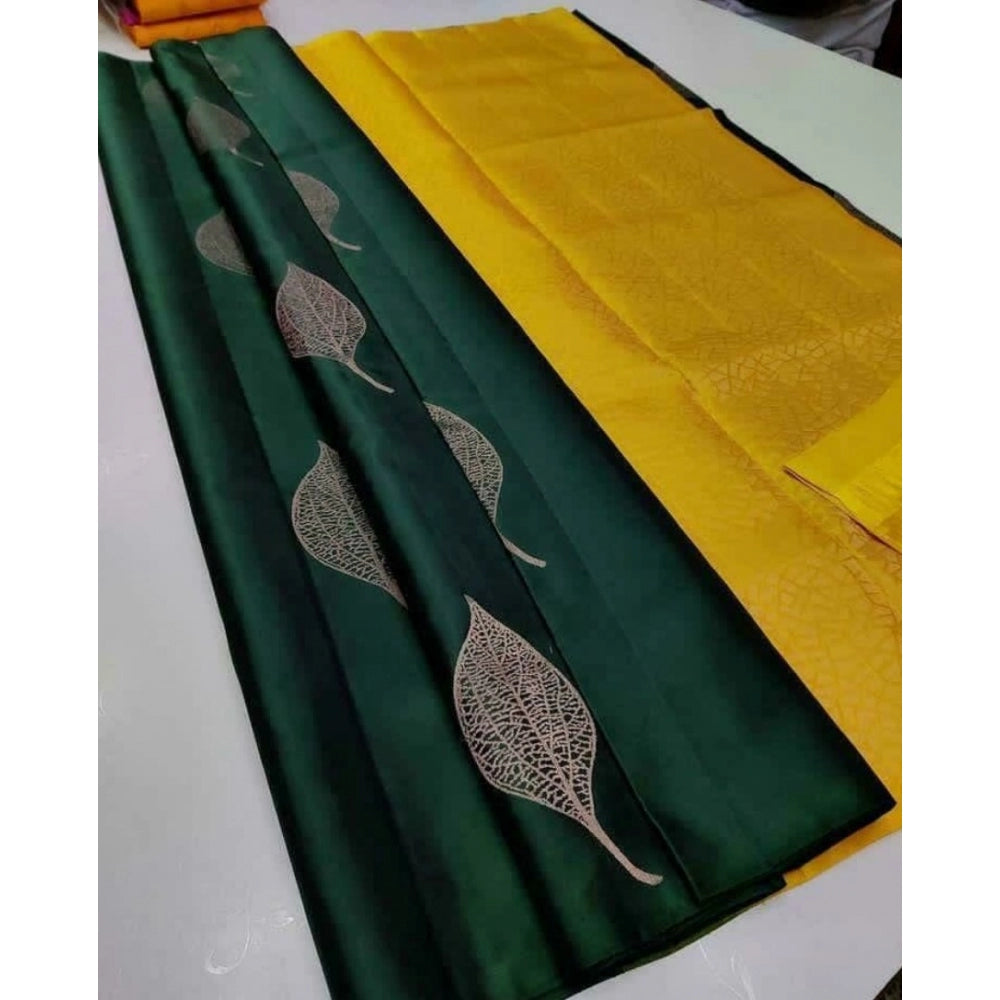 Generic Women's Borderless Kanjivaram Silk Sarees With Unstitched Blouse (Green) - Noble Nook