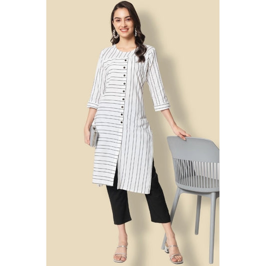 Generic Women's Cotton Blend Printed Work Kurti With Bottom Set (White) - Noble Nook