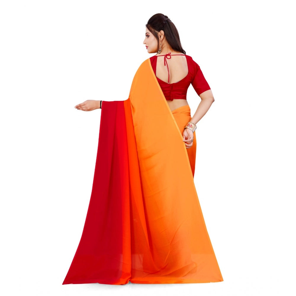 Generic Women's Georgette Printed Saree With Unstitched Blouse (Orange, 5-6 Mtrs) - Noble Nook