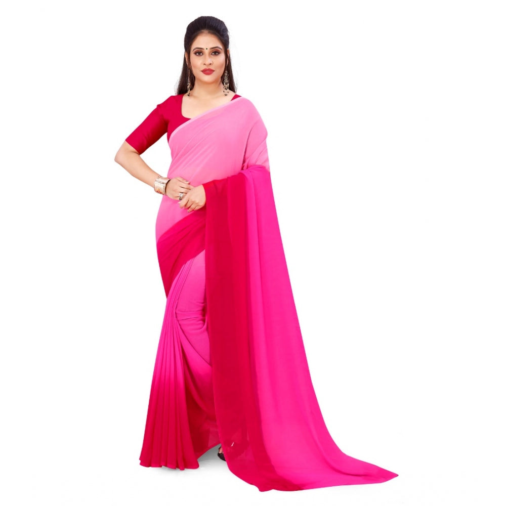 Generic Women's Georgette Printed Saree With Unstitched Blouse (Pink, 5-6 Mtrs) - Noble Nook