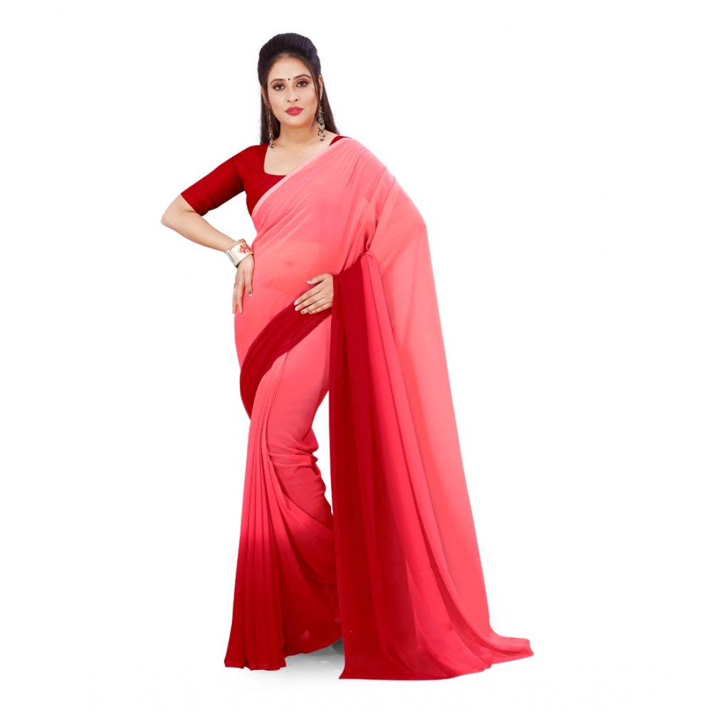 Generic Women's Georgette Printed Saree With Unstitched Blouse (Pink, 5-6 Mtrs) - Noble Nook