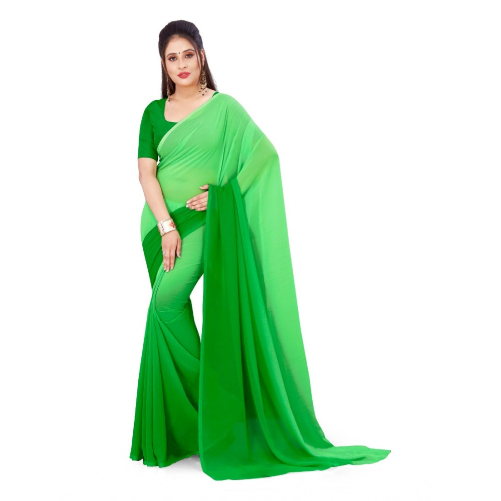 Generic Women's Georgette Printed Saree With Unstitched Blouse (Green, 5-6 Mtrs) - Noble Nook