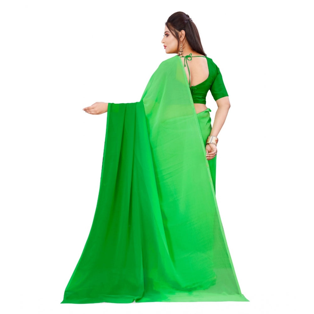 Generic Women's Georgette Printed Saree With Unstitched Blouse (Green, 5-6 Mtrs) - Noble Nook