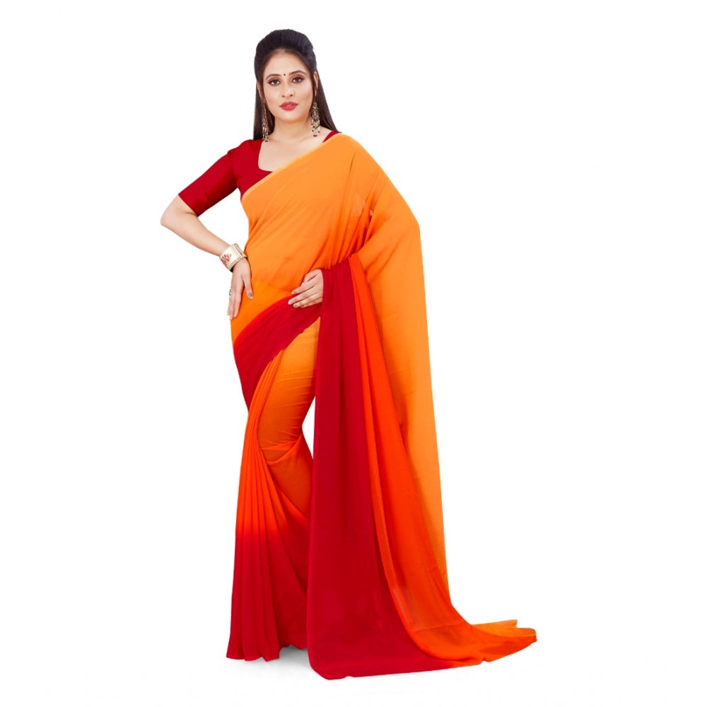 Generic Women's Georgette Printed Saree With Unstitched Blouse (Orange, 5-6 Mtrs) - Noble Nook