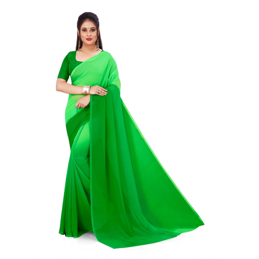 Generic Women's Georgette Printed Saree With Unstitched Blouse (Green, 5-6 Mtrs) - Noble Nook