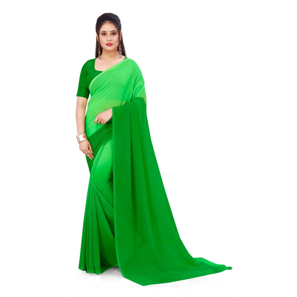 Generic Women's Georgette Printed Saree With Unstitched Blouse (Green, 5-6 Mtrs) - Noble Nook