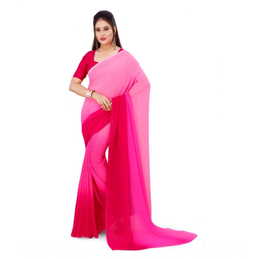 Generic Women's Georgette Printed Saree With Unstitched Blouse (Pink, 5-6 Mtrs) - Noble Nook