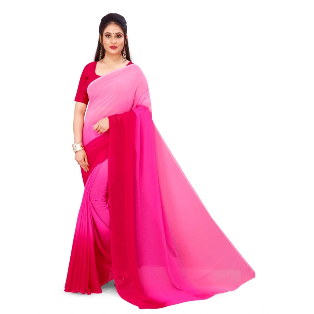 Generic Women's Georgette Printed Saree With Unstitched Blouse (Pink, 5-6 Mtrs) - Noble Nook