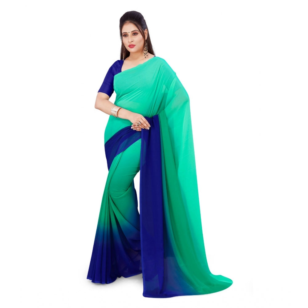 Generic Women's Georgette Printed Saree With Unstitched Blouse (Turquoise Green, 5-6 Mtrs) - Noble Nook