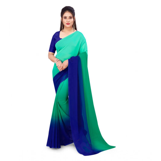 Generic Women's Georgette Printed Saree With Unstitched Blouse (Turquoise Green, 5-6 Mtrs) - Noble Nook