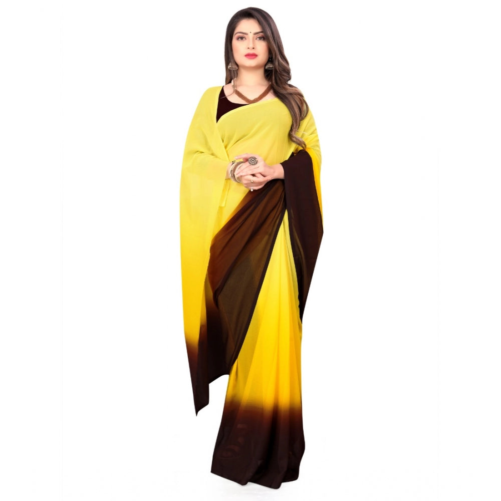 Generic Women's Georgette Printed Saree With Unstitched Blouse (Yellow, 5-6 Mtrs) - Noble Nook