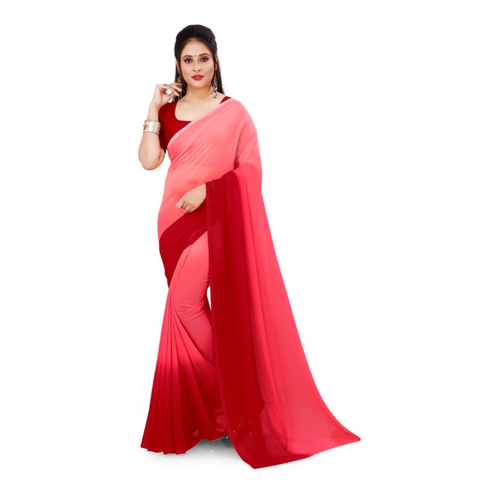 Generic Women's Georgette Printed Saree With Unstitched Blouse (Pink, 5-6 Mtrs) - Noble Nook