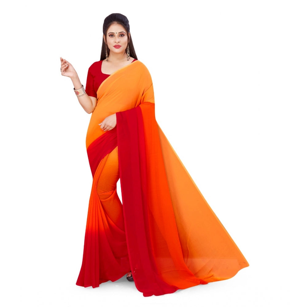 Generic Women's Georgette Printed Saree With Unstitched Blouse (Orange, 5-6 Mtrs) - Noble Nook