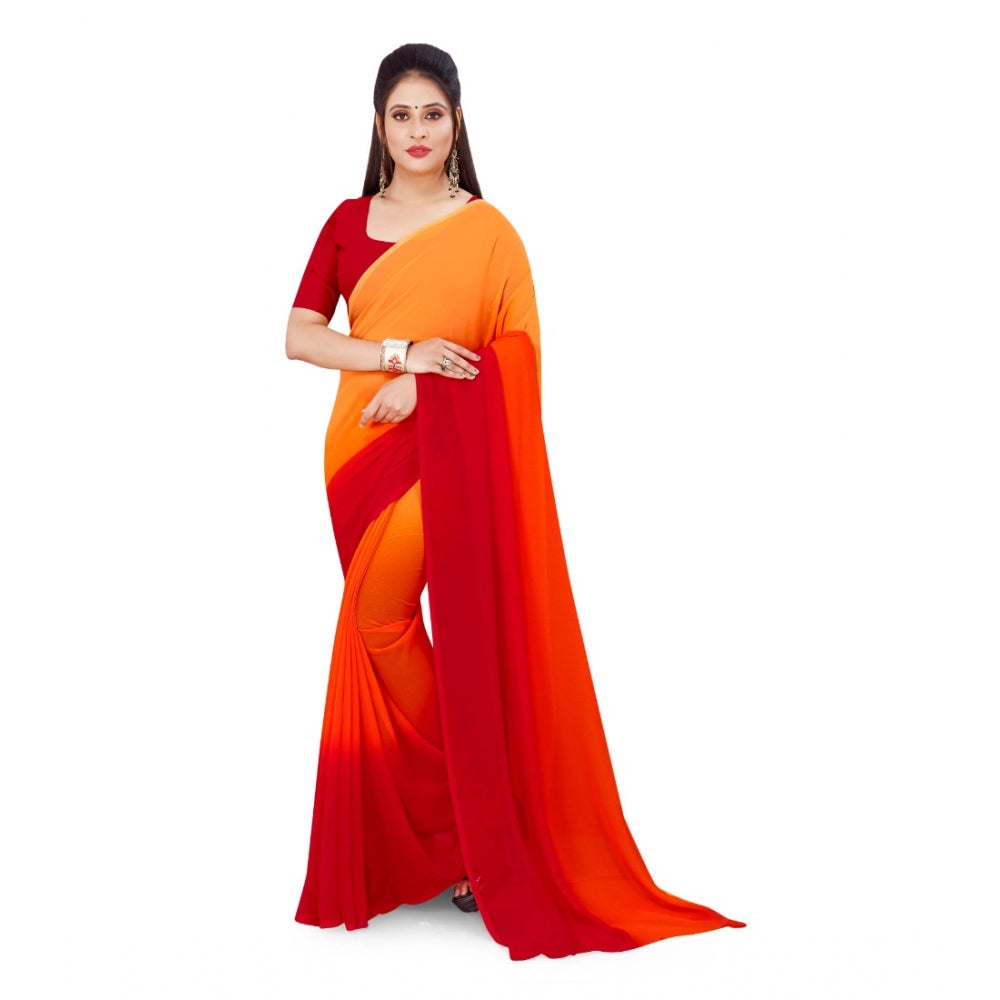 Generic Women's Georgette Printed Saree With Unstitched Blouse (Orange, 5-6 Mtrs) - Noble Nook